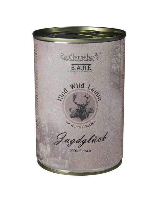 B.A.R.F. Pure Meat Jagdglück - Hunting Luck (Game Lamb Cattle) tin - 400g / 800g