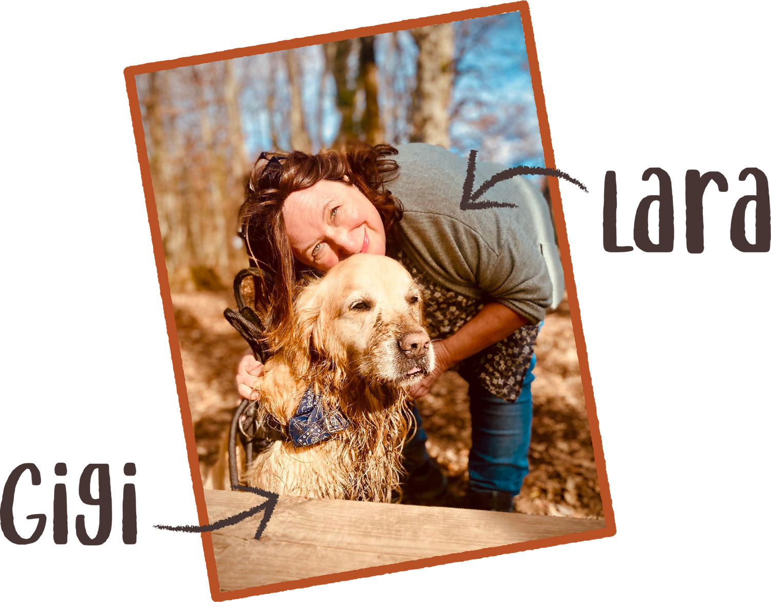 Woman cuddling golden retriever dog